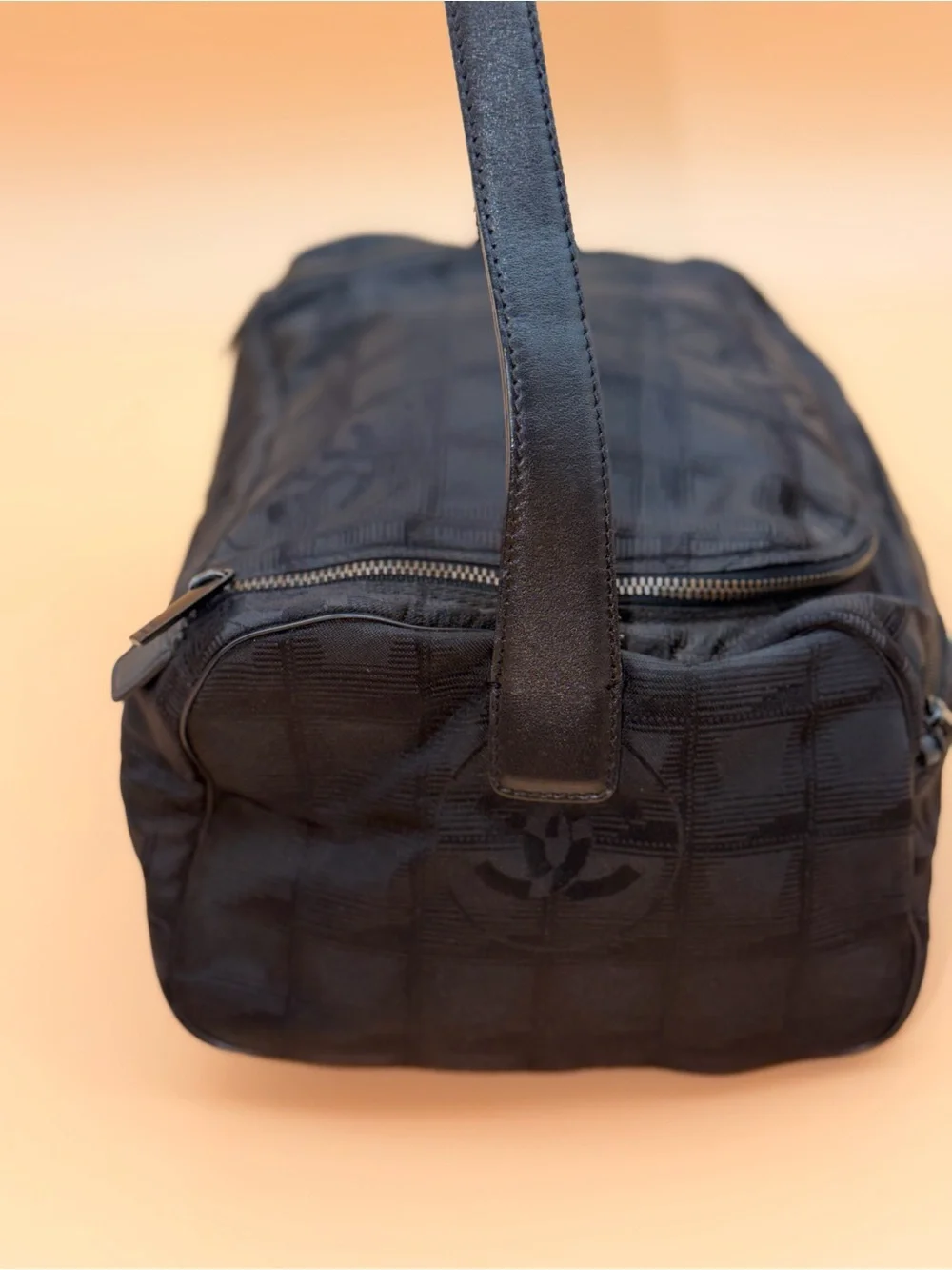 Authentic Chanel Vintage Black New Travel Line CC Jacquard Shoulder Bag 6-Series